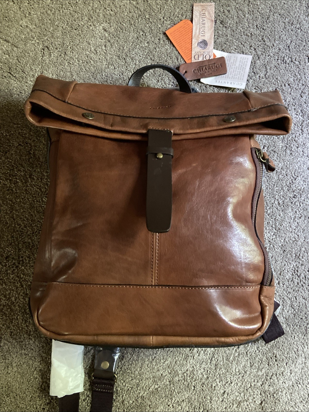 Chiarugi Italian Leather Backpack Brown Luxury Tuscan Work Travel Laptop Durable