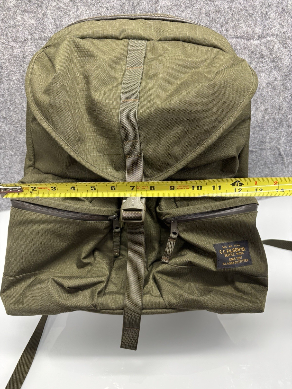 Filson Ripstop Nylon Military Olive Green Backpack Cordura Lightweight *Stain