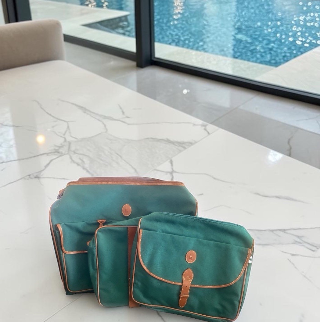 Vintage 90s Polo Ralph Lauren 3 Piece Travel Bag Set Green Canvas/Brown Leather