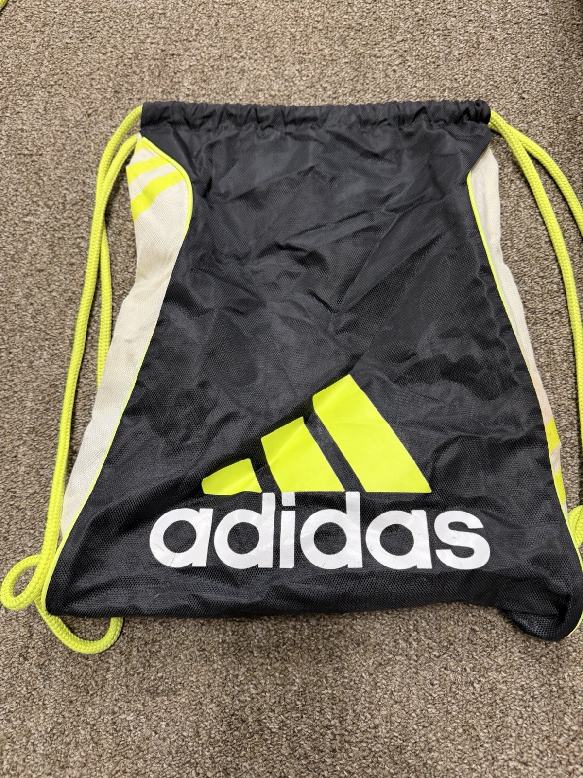 Adidas Drawstring Sackpack Black & Neon Green Backpack Gym Bag SKU:O