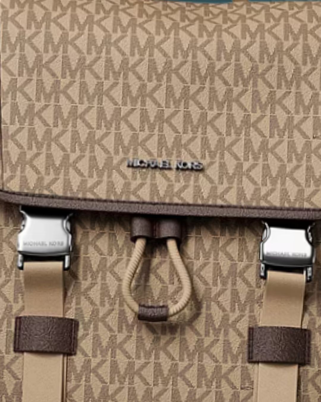 Michael Kors Cooper Men MK Logo Print Canvas Travel School Pocket Backpack Camel