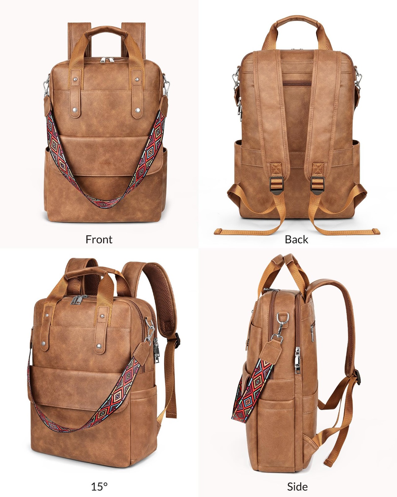 Leather Laptop Backpack 15.6 Inch Womens Laptop Bag, 3 IN 1 Computer Bag Hand…