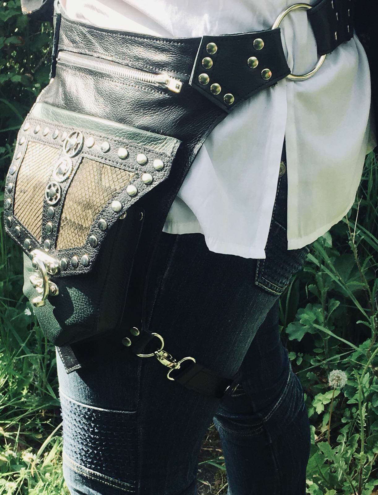 Leather Python Snakeskin Steampunk Leg Bag Utility Pouch Belt Cycling Biker