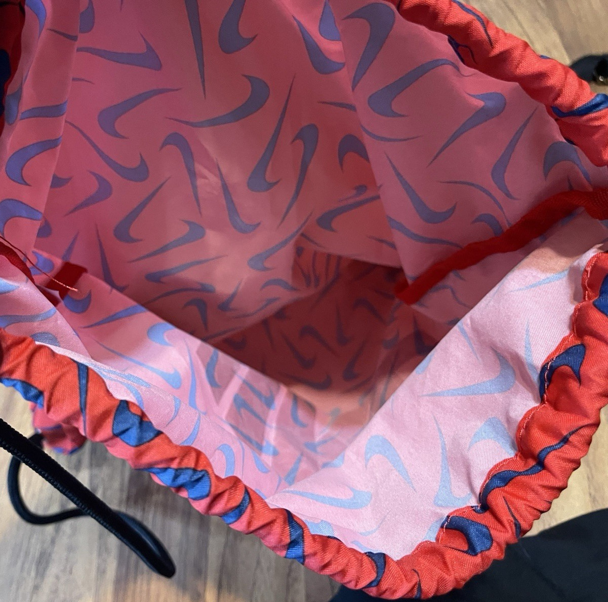 Nike Drawstring Gym Sack Red Navy Swoosh Print Backpack Cinch Bag Logo Unisex OS