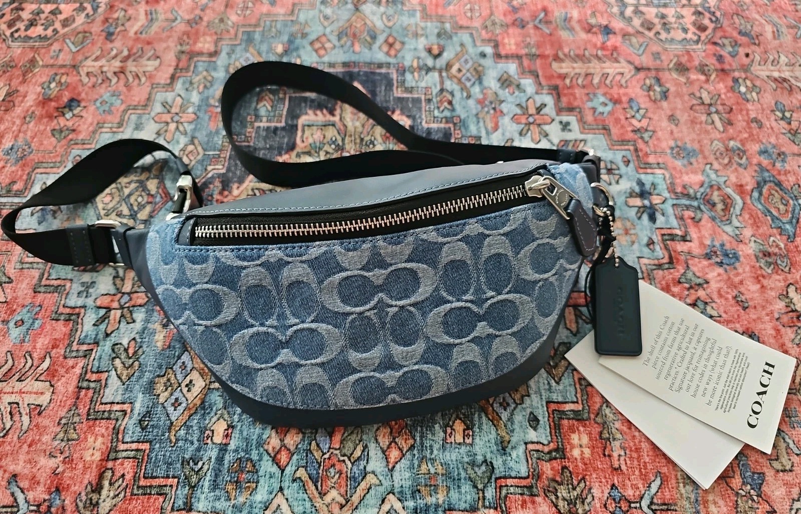 NWT $328 Coach Warren Mini Signature Blue Denim Leather Fanny Belt Bag
