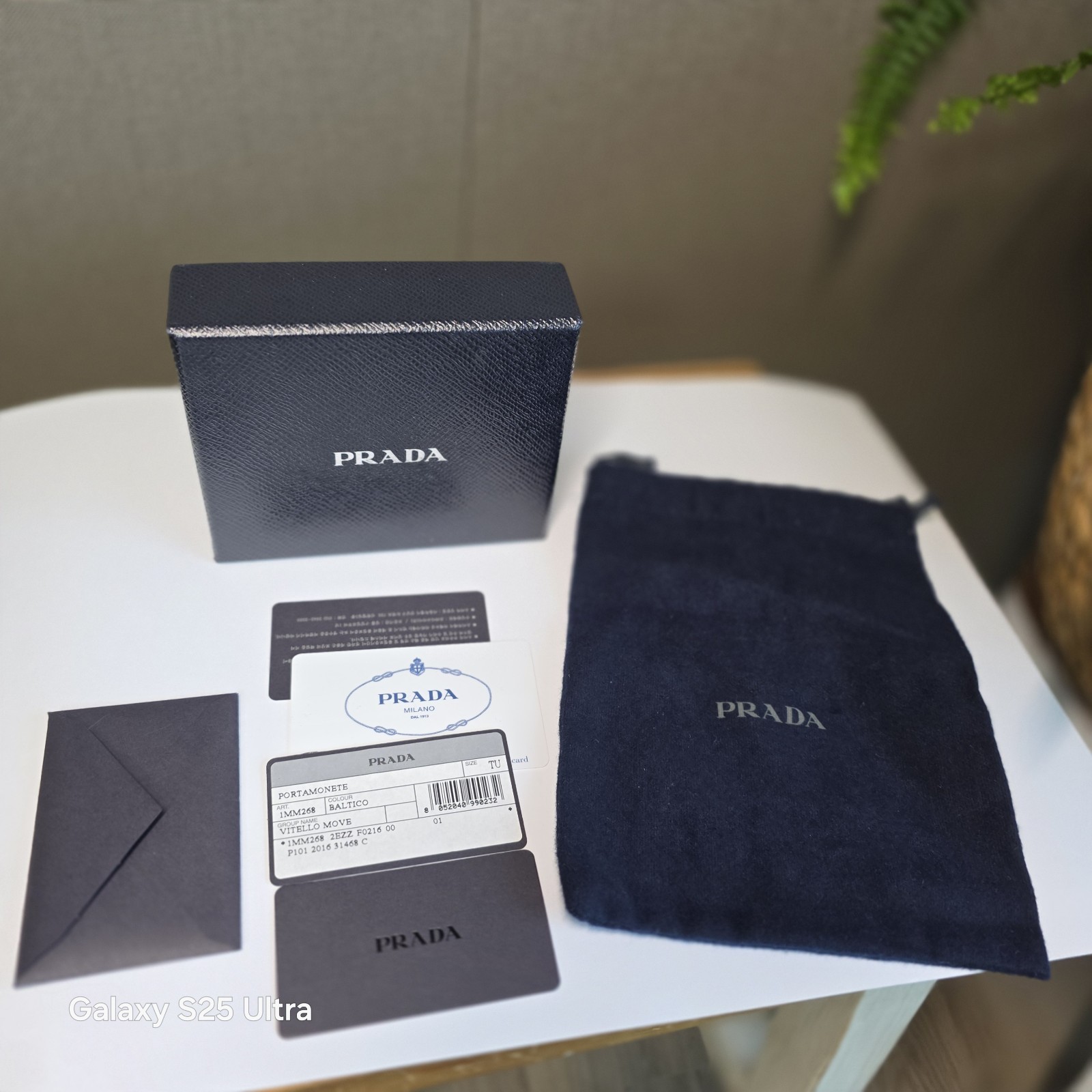 Prada Vitello Move Zip Coin Purse Wallet 1MM268 Baltico Navy Gold HW Full Set
