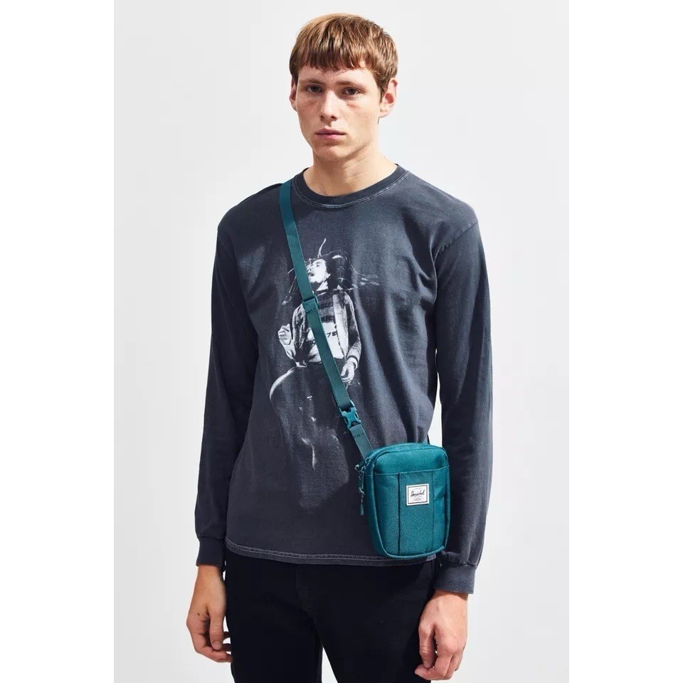 Herschel Supply Co. Cruz Mini Crossbody Bag Canvas Fabric Teal Blue
