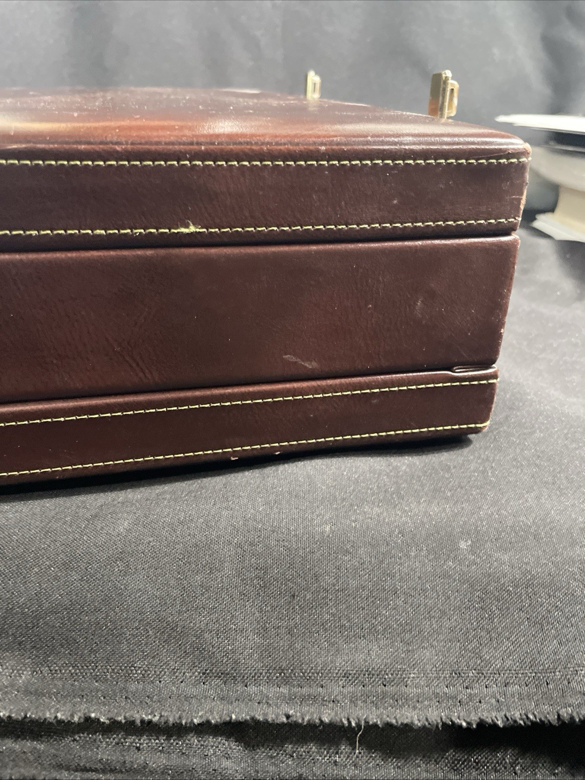 Vintage Brown Leather Briefcase with combination lock Suede Insides