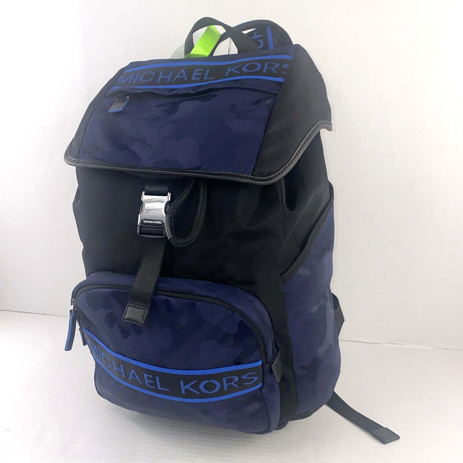 Michael Kors Kent Backpack Camouflage Large Blue Nylon Flap Pocket B3L