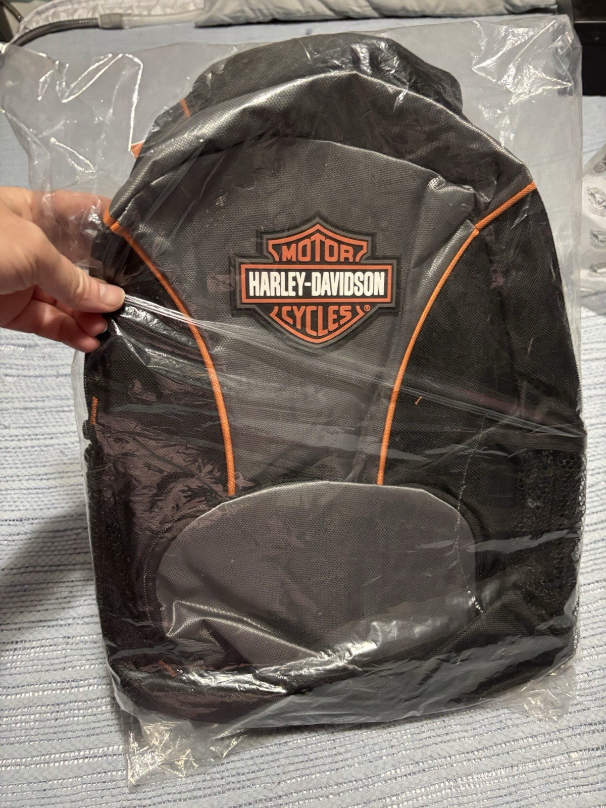 Harley-Davidson Bar & Shield Logo Patch Backpack Black Gray Orange 16” – New
