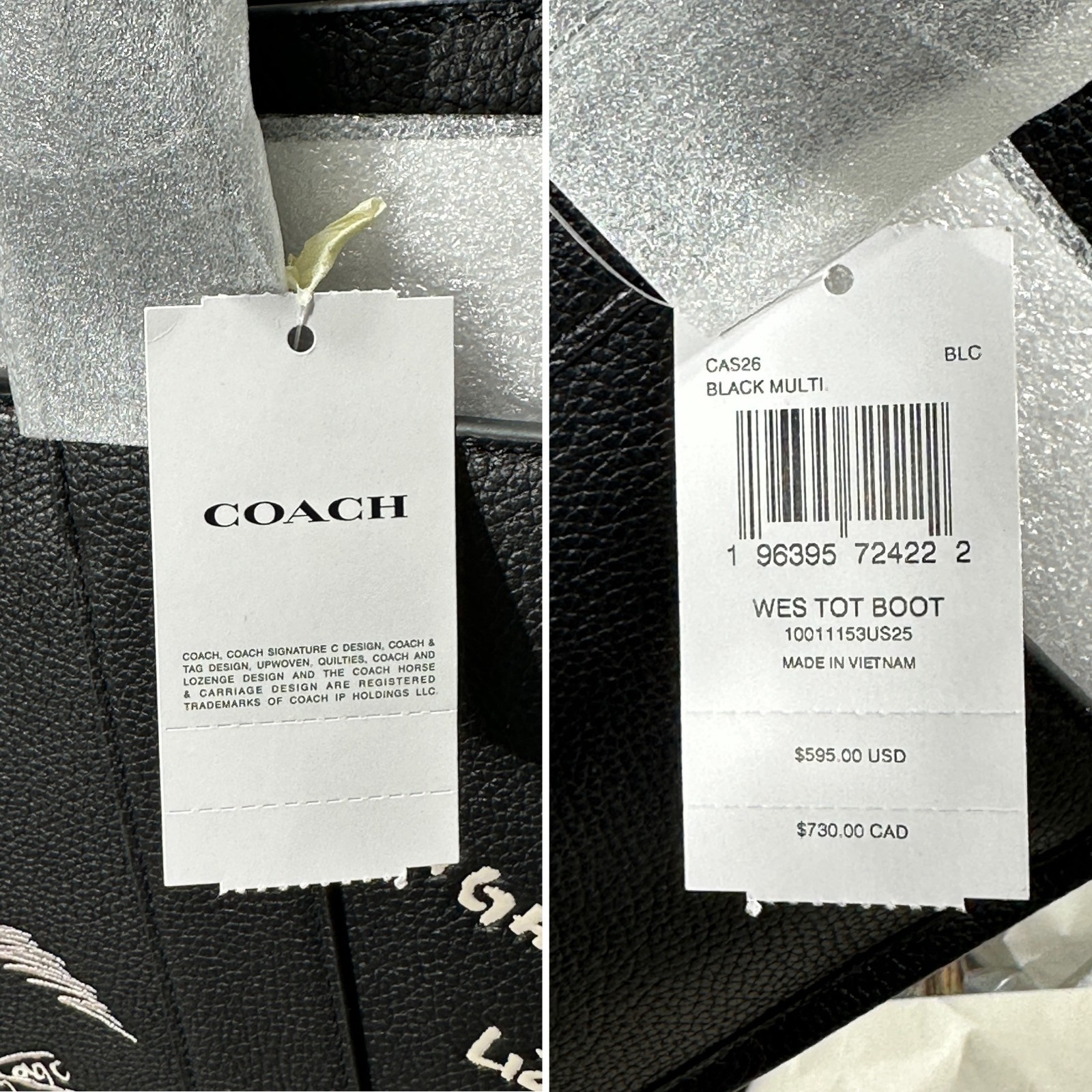Coach Wesley Tote With Rexy Sketch Print in Black Leather CAS26 Mens Crossbody