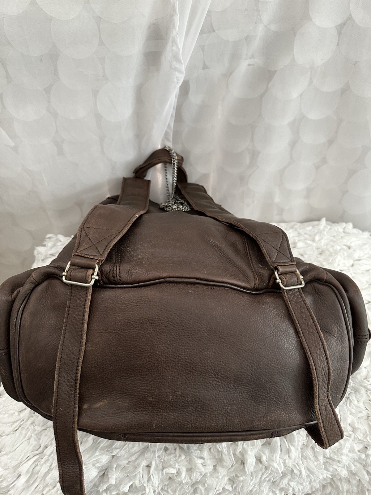 Vintage Leather Drawstring Backpack Brown Distressed Genuine Cowhide Unisex