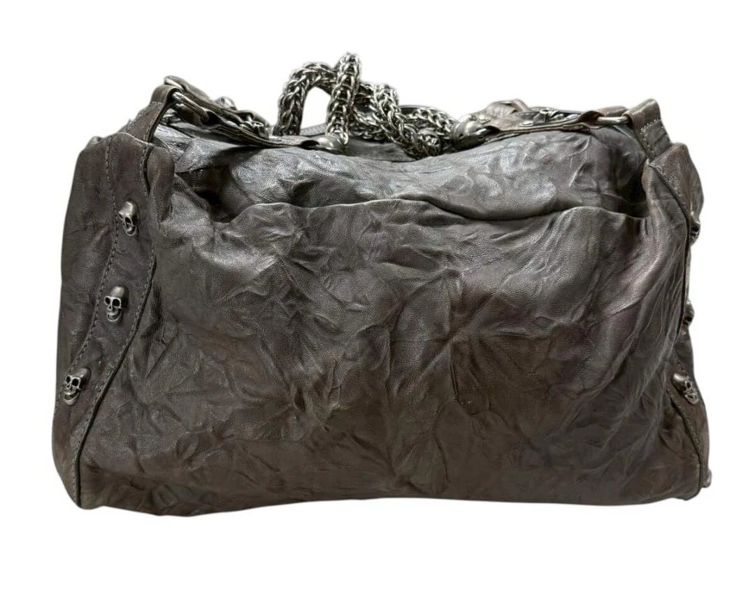 THOMAS WYLDE Skull Leather Bag Gray 36x22x32cm