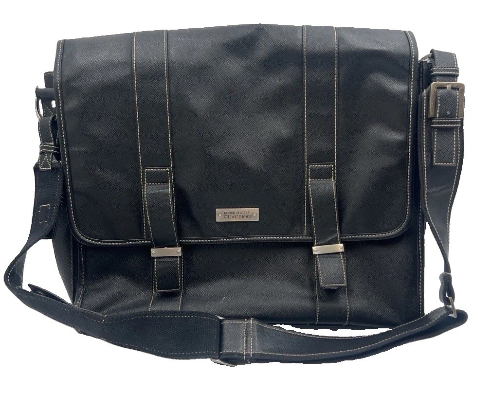 Kenneth Cole Black Messenger BagTuck Lock Buckle Men Cross-Body Strap(b4)