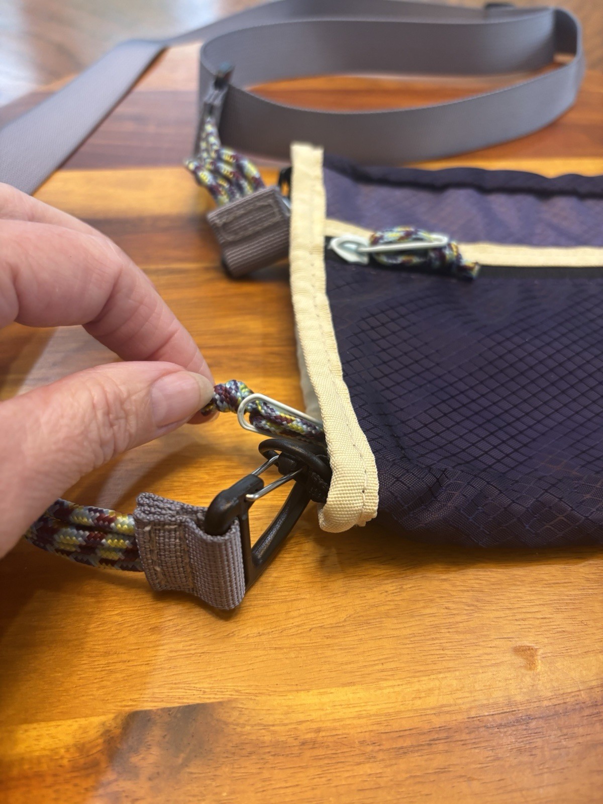 CHUMS Small Crossbody Bag Purple/Gray/Beige Booby Bird Zip Adjustable Strap