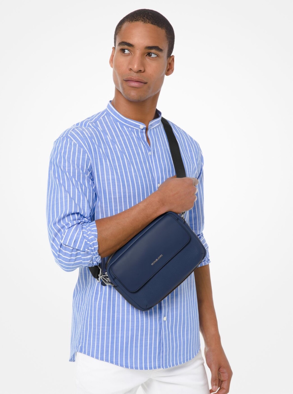 Michael Kors Hudson Blue Denim Pebbled Leather Utility Messenger Crossbody Bag