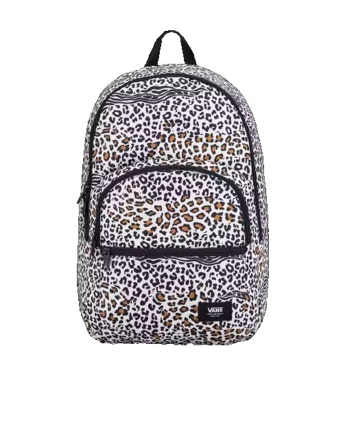 VANS Ranged 2 Prints Backpack Beige Brown Leopard Print School Laptop pocket