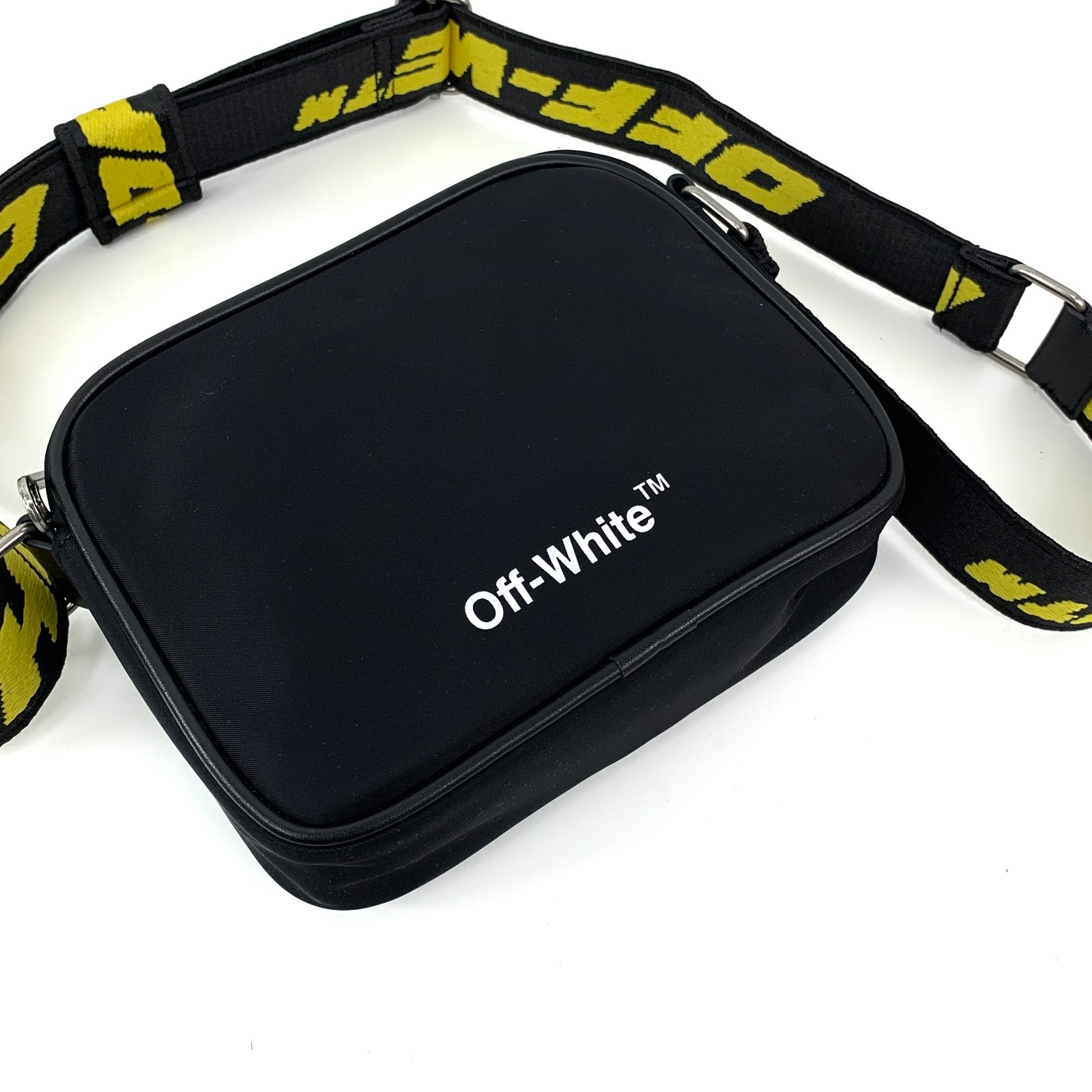 Off-White Logo Print Nylon Zipped Messenger Crossbody Bag Black