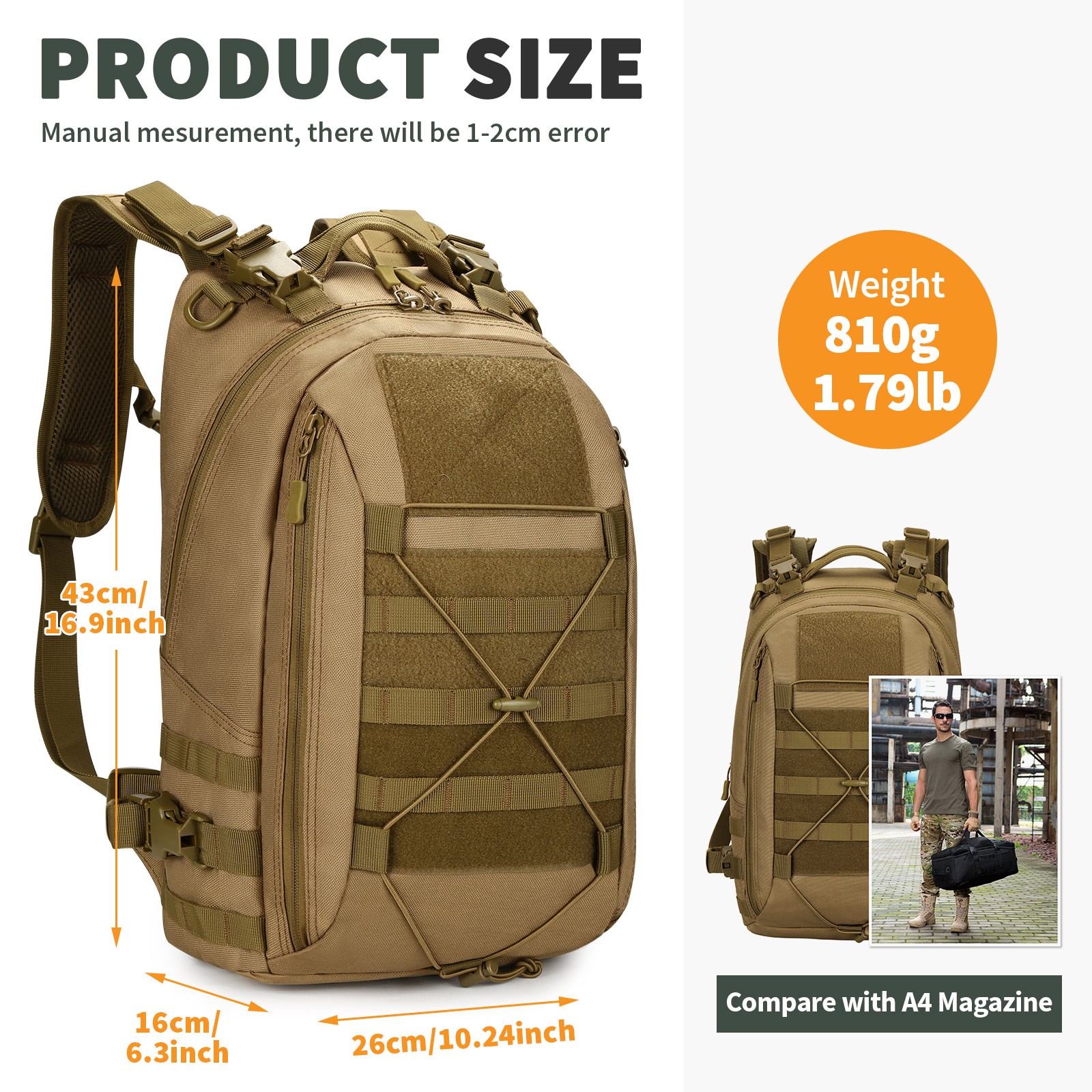 25L Tactical Backpack Military Rucksack Men Women Daypack Molle Army Work Bag