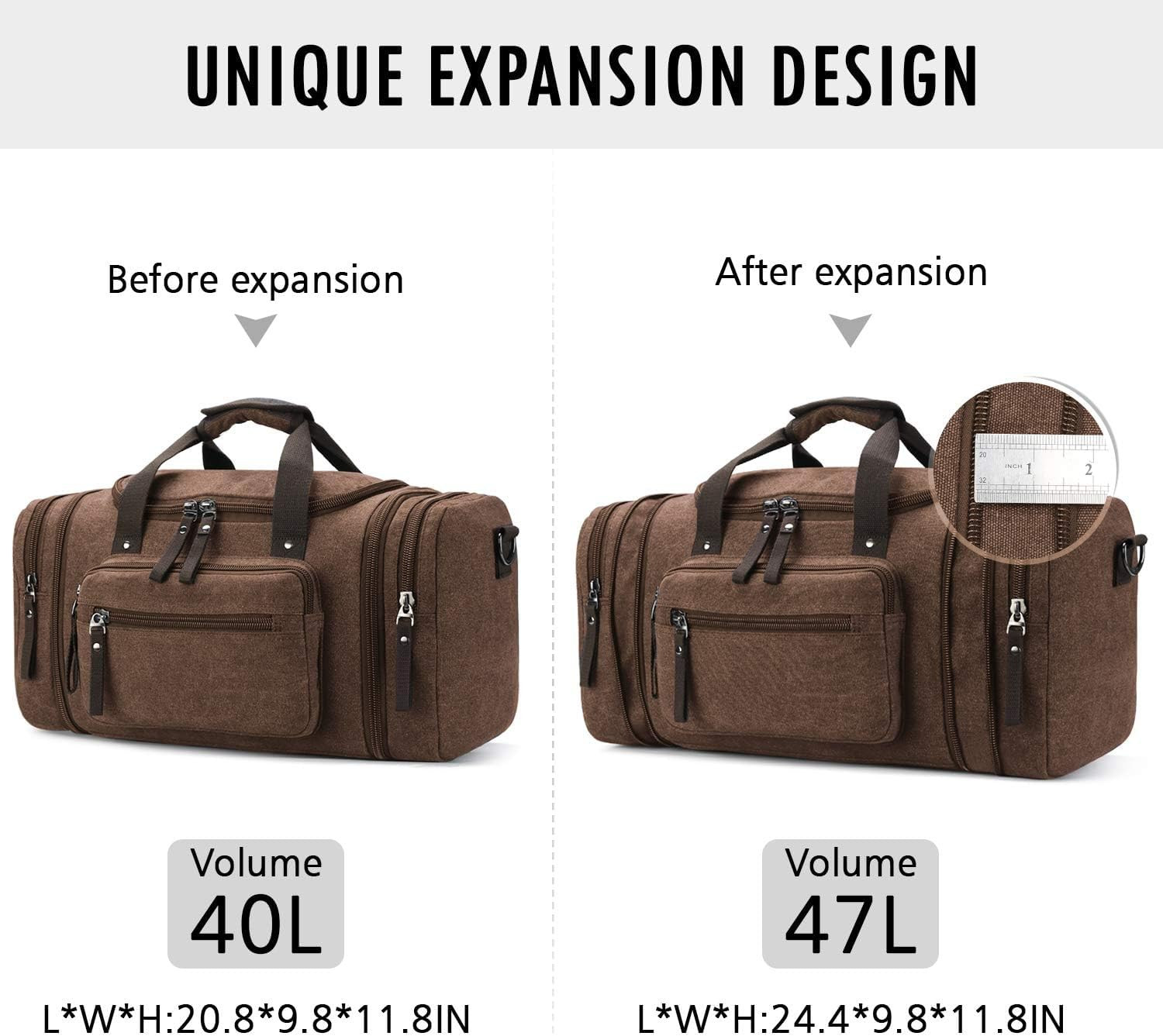 Duffel Bag Men’S Weekender Overnight Bag (Coffee) X-Large