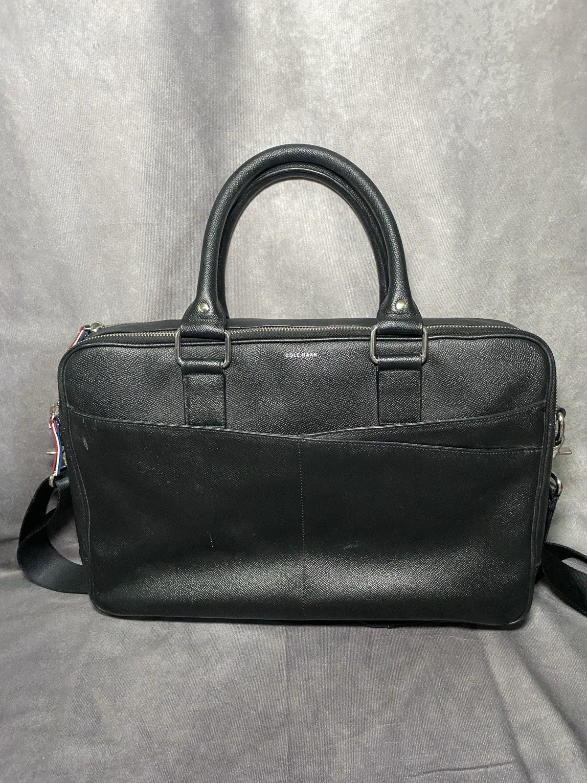 Cole Haan Black Pebbled Leather Briefcase Laptop Bag American Airlines