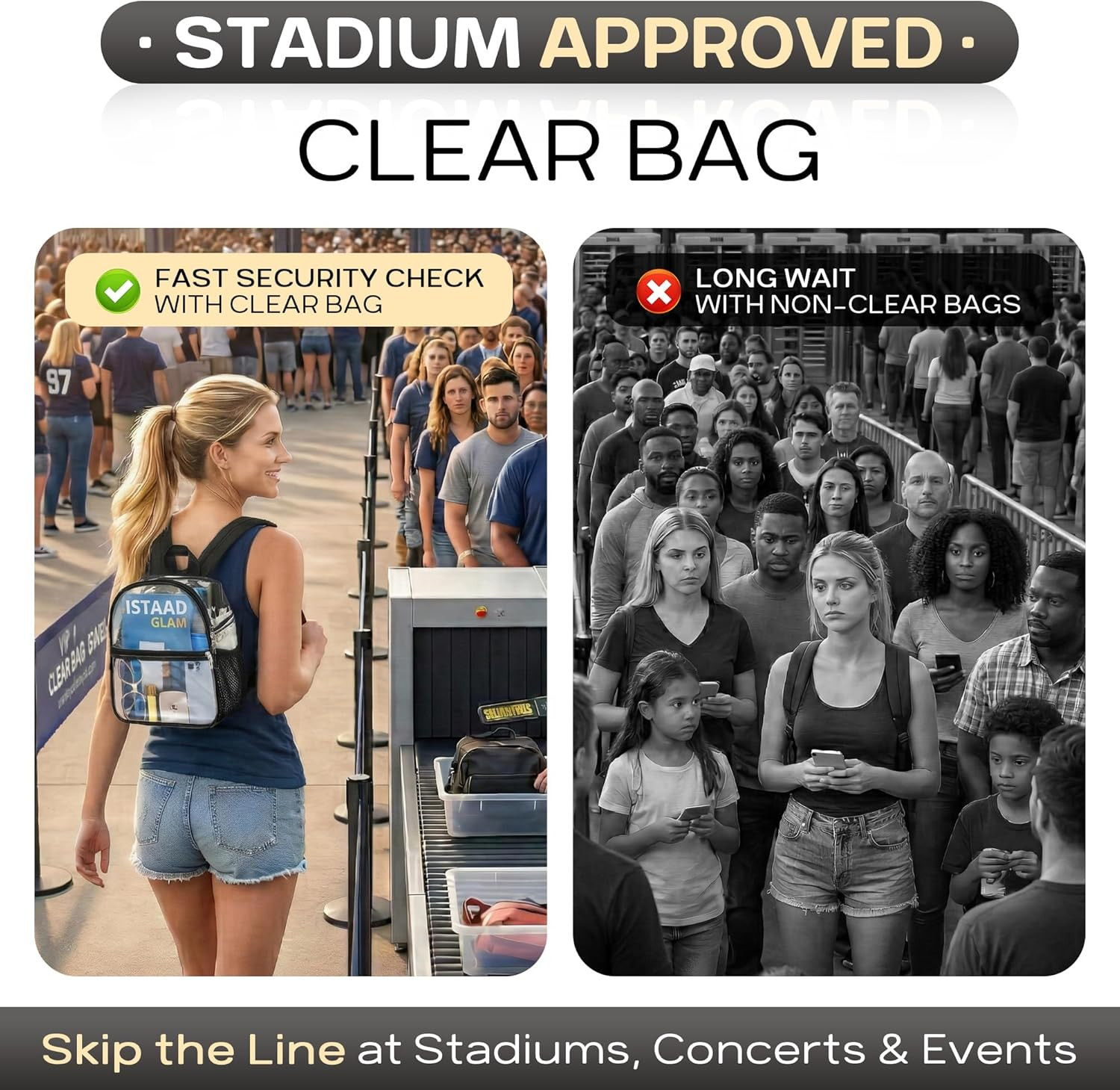 Clear Backpack Stadium Approved, Clear Bag 12 X 6 X 11 In, Small Transparent Bac