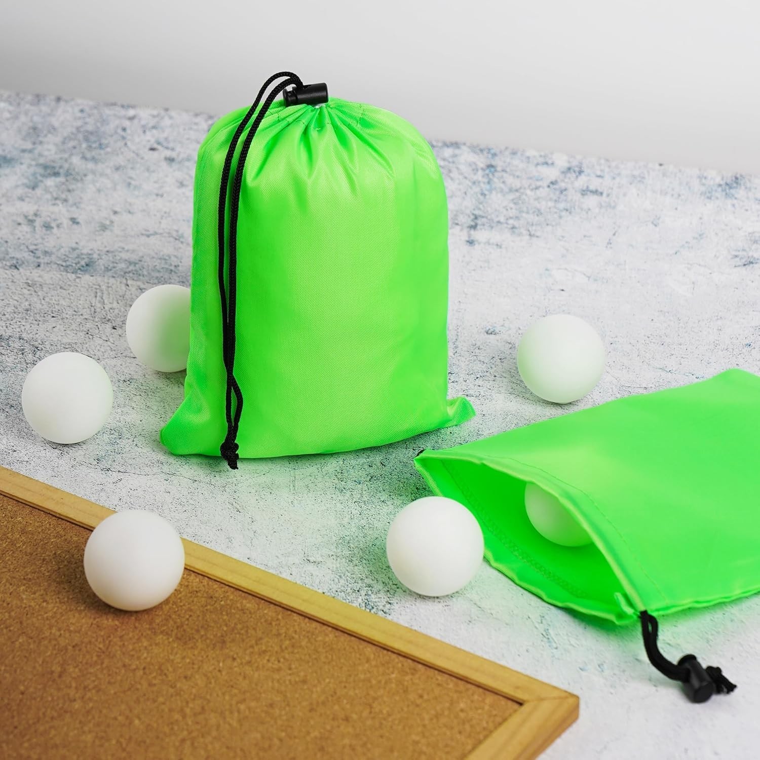 6 Set Drawstring Bag With Toggle Nylon Cinch & Ditty Pouch Green 7 X 9 Inch