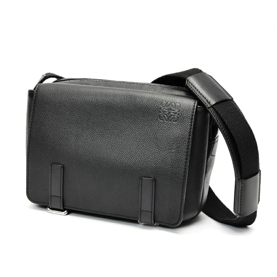 LOEWE Military Messenger Bag Shoulder Leather Black