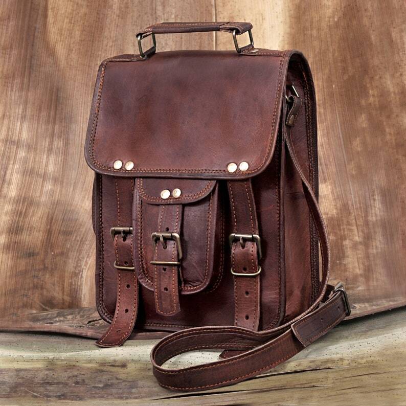 Handmade Personalized Genuine Leather Satchel – Unisex iPad Shoulder Bag