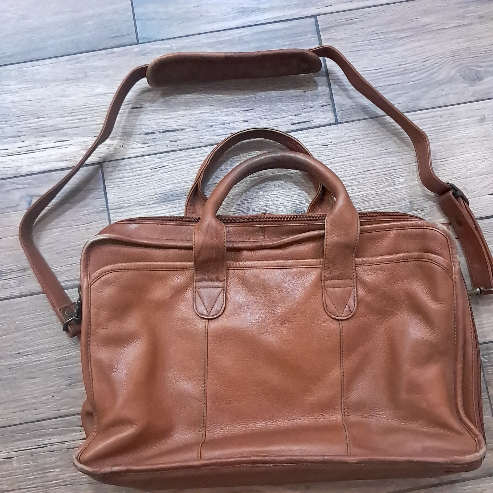 EKA Leather Briefcase Crossbody Laptop Document Case camel brown tan Vintage
