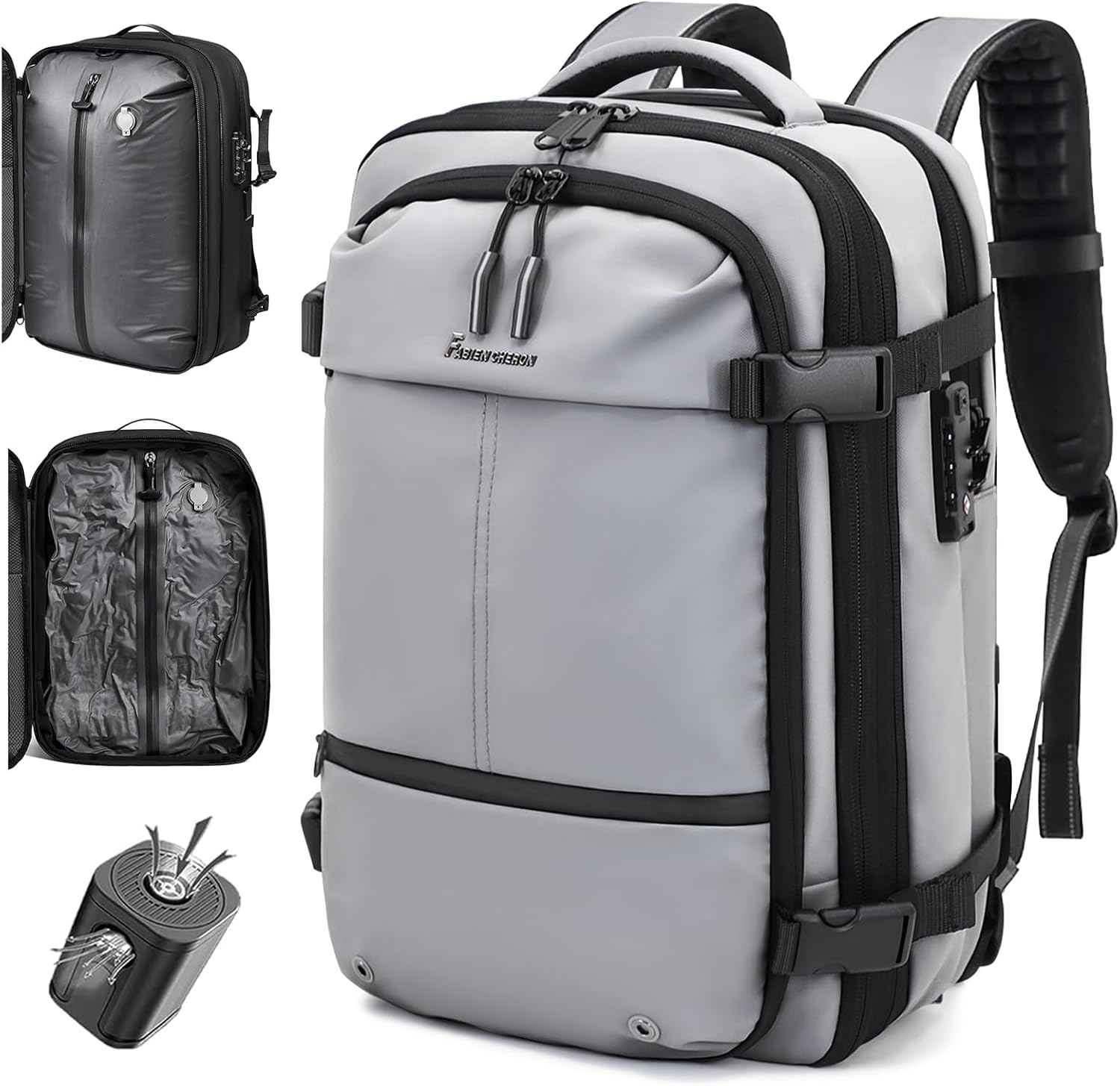 60L Expandable Travel Backpack with Vacuum System & TSA Lock – Grey