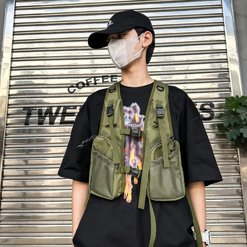 Man Exercise Waistcoat Bag Multi-pocket Chest Pack Unisex Hip Hop Streetwear Bag