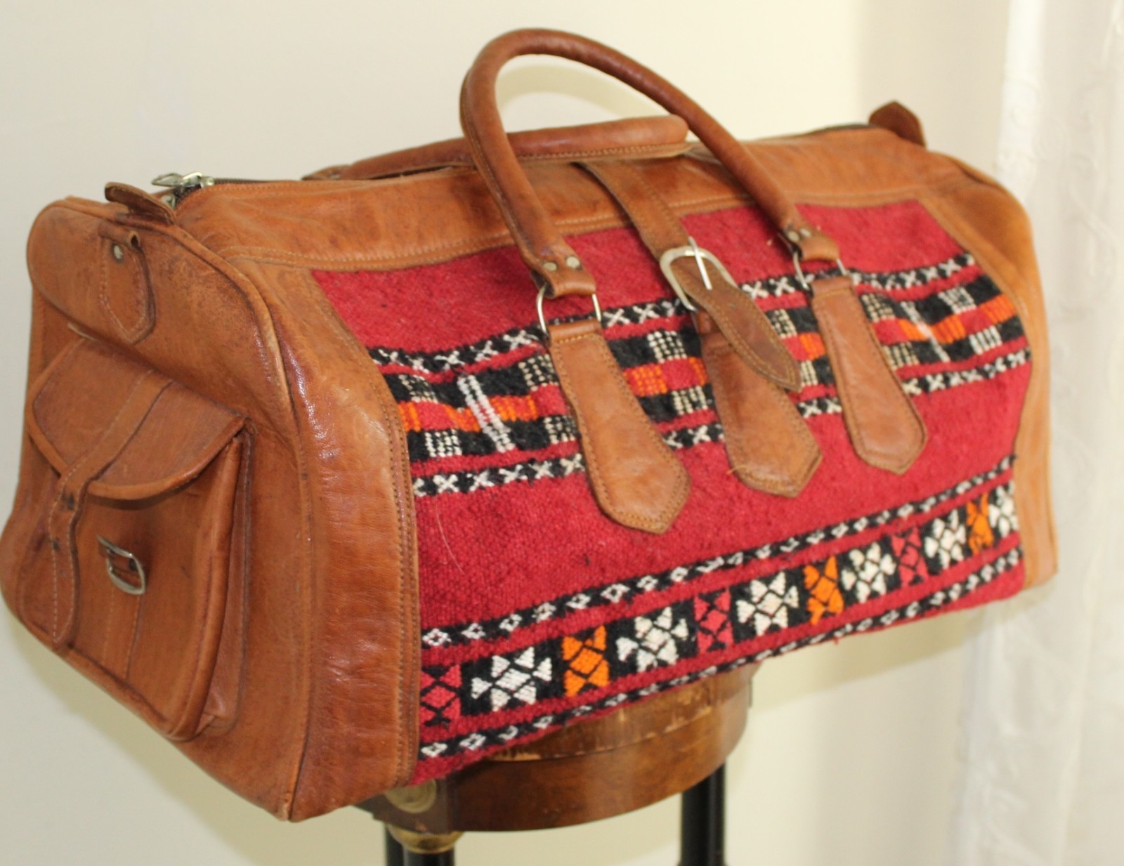 Estate COOL Handmade Moroccan leather Kilim Textile Travel duffel bag