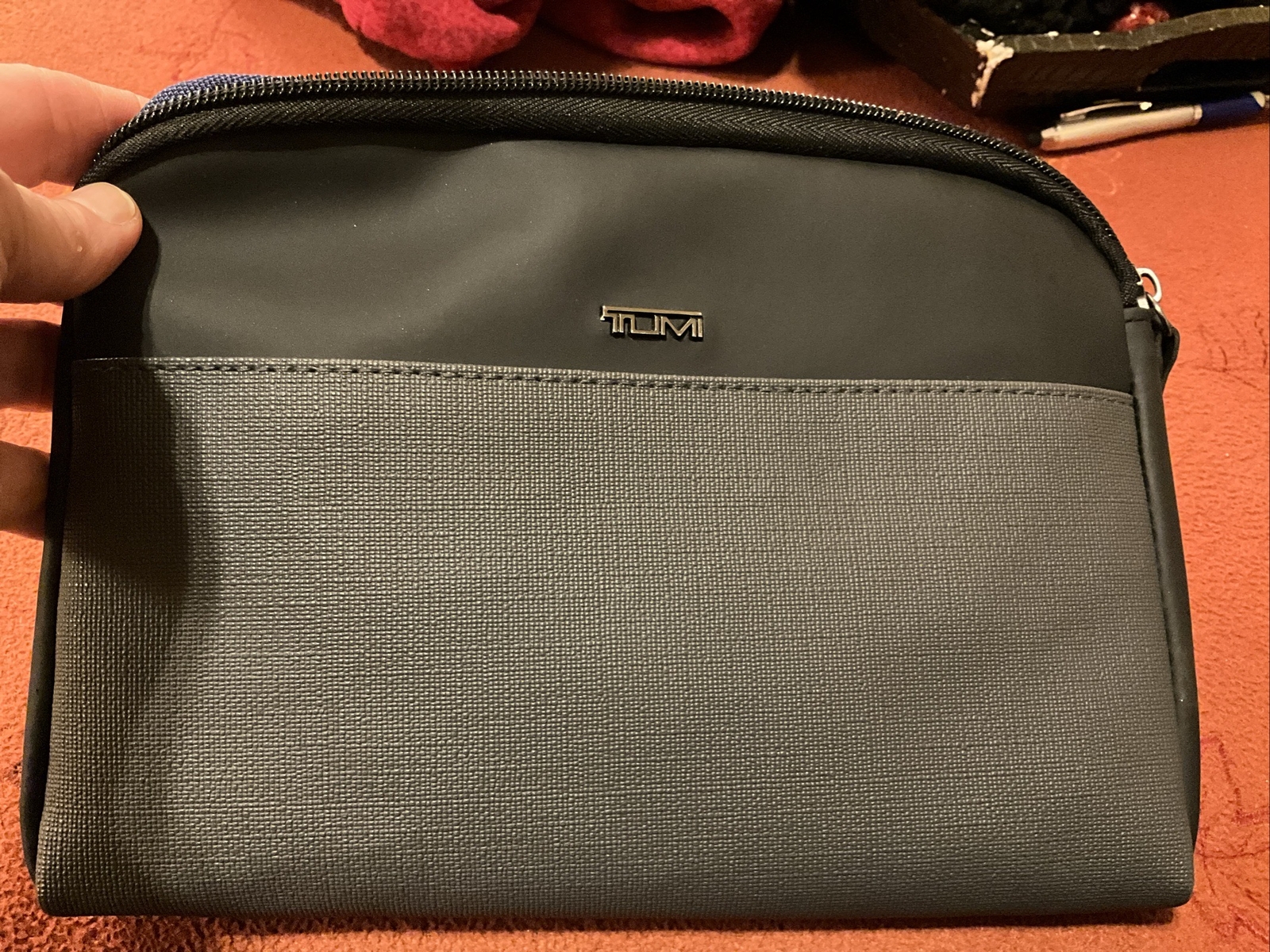 TUMI for Delta Bag Pouch Small Grey Zip Soft Sided Travel Case Toiletry Cosmetic