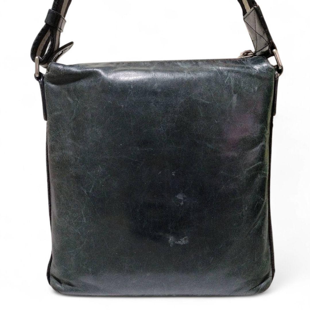 Authentic Bally Shoulder Bag Trainspotting Stripe Leather 28cm Black Crossbody