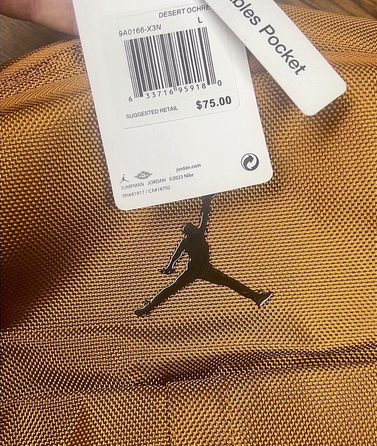 Jordan Jumpman Desert Ochre Large Backpack Adjustable Strap Inner Outer Pockets