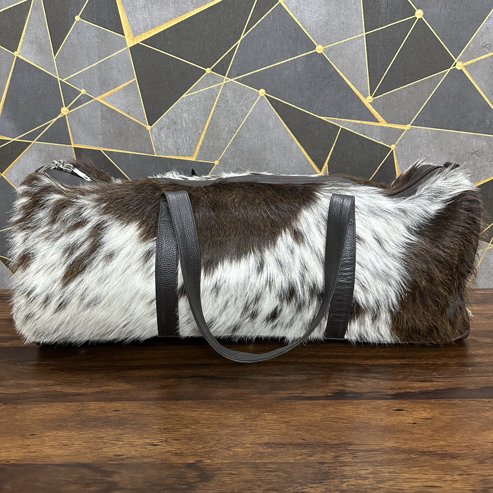 Real Cowhide Duffle Bag, Cowhide Duffle Weekender Black & White Travel Bag Gift