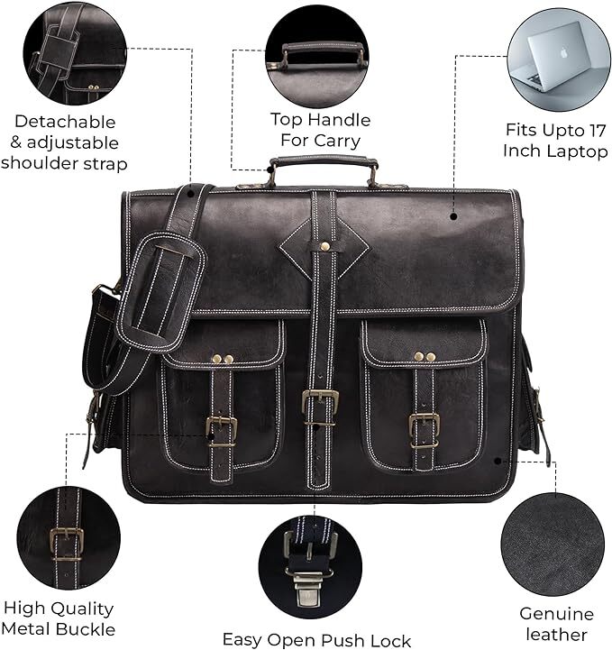 Handmade Genuine Leather Vintage Laptop Messenger Briefcase Bag – Unisex
