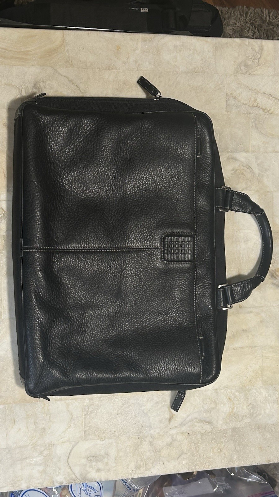 Boconi Black Tumbled Leather Briefcase Attaché Case Gray Hardware *No Strap*