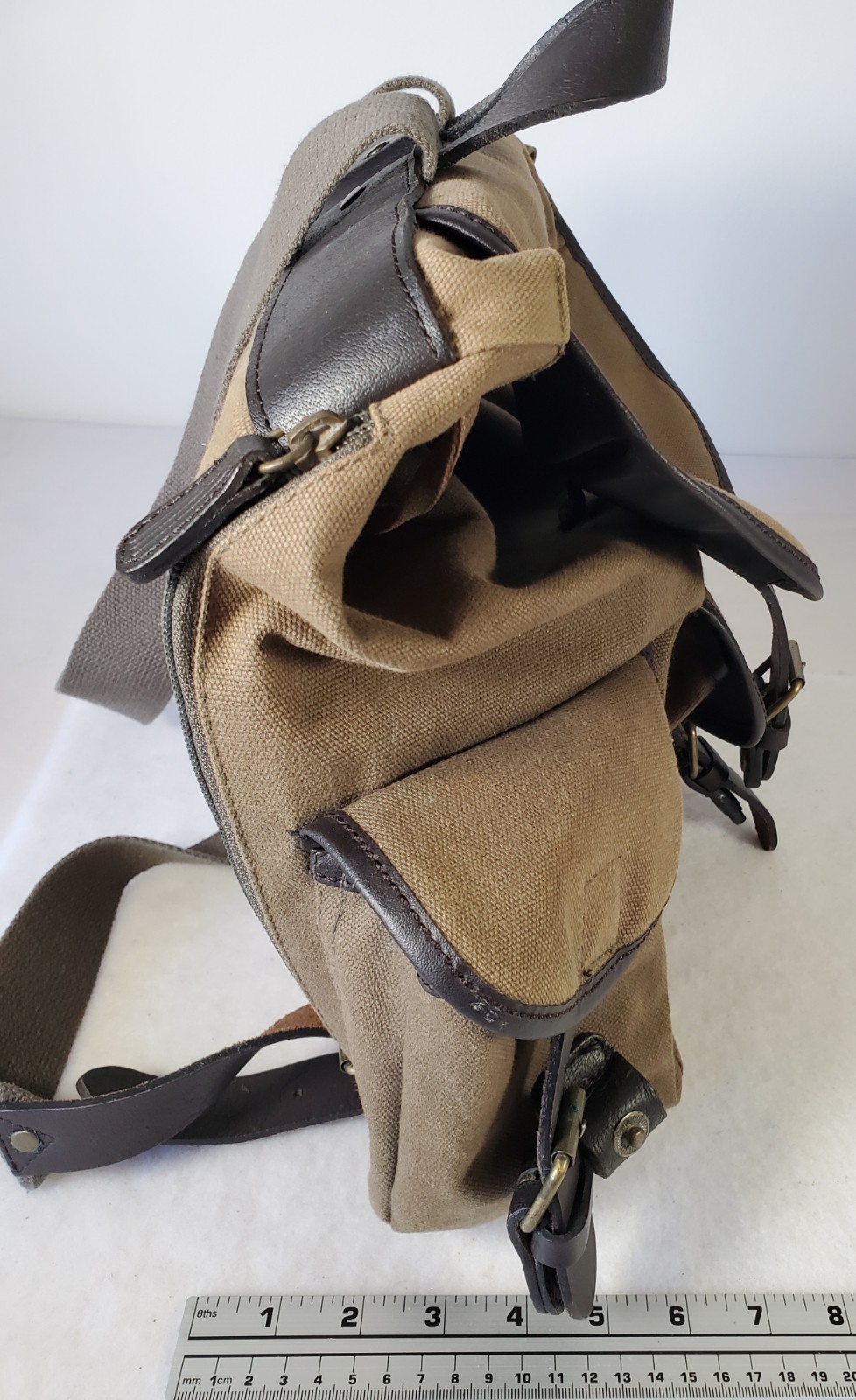 GAP Canvas Military Backpack Leather Straps Snap Pockets Drawstring/ Zipper READ