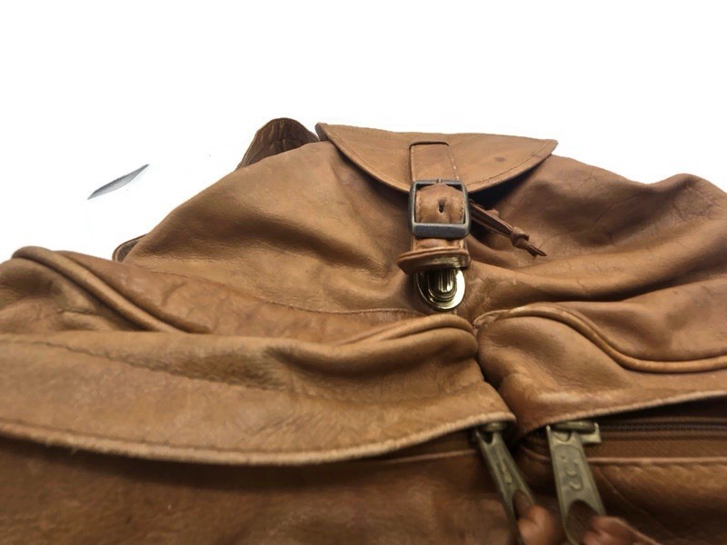 Vintage Mens Brown Leather Simon Traveling Bag Backpack (See Description)
