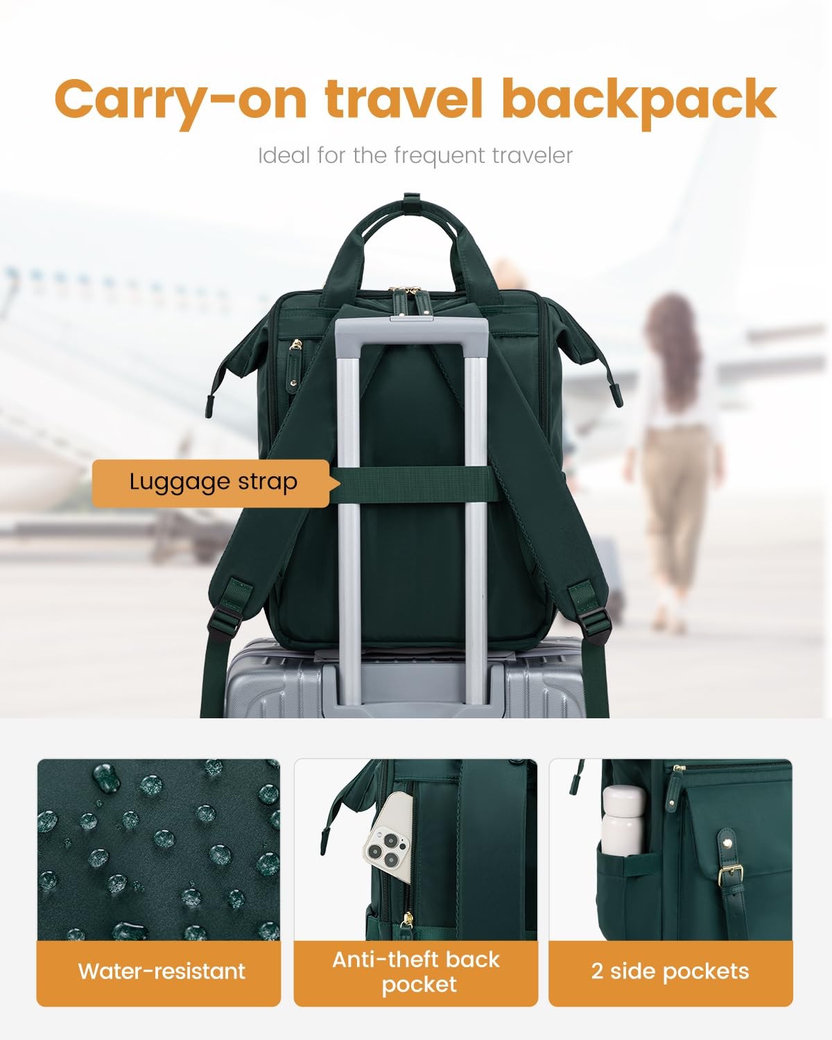 LOVEVOOK 17 Inch Laptop Backpack for Women Work Travel, Dark Green