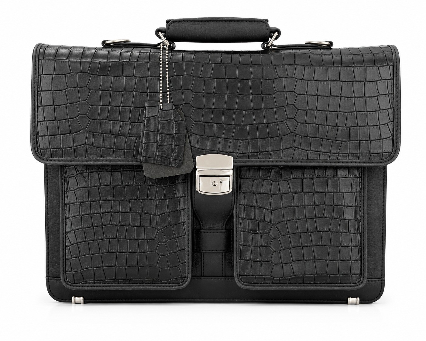 Black Crocodile Print Genuine Leather Briefcase Push Lock Handmade Attache New