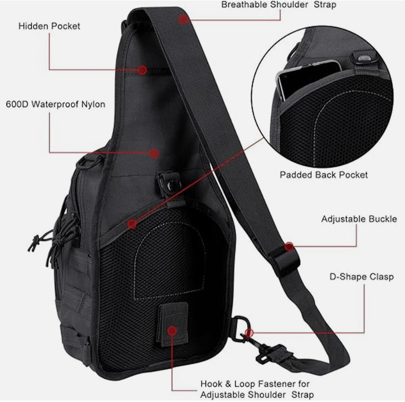 Men Outdoor Tactical Backpack Shoulder Sling Bag Chest Pack Sport Travel Hiking