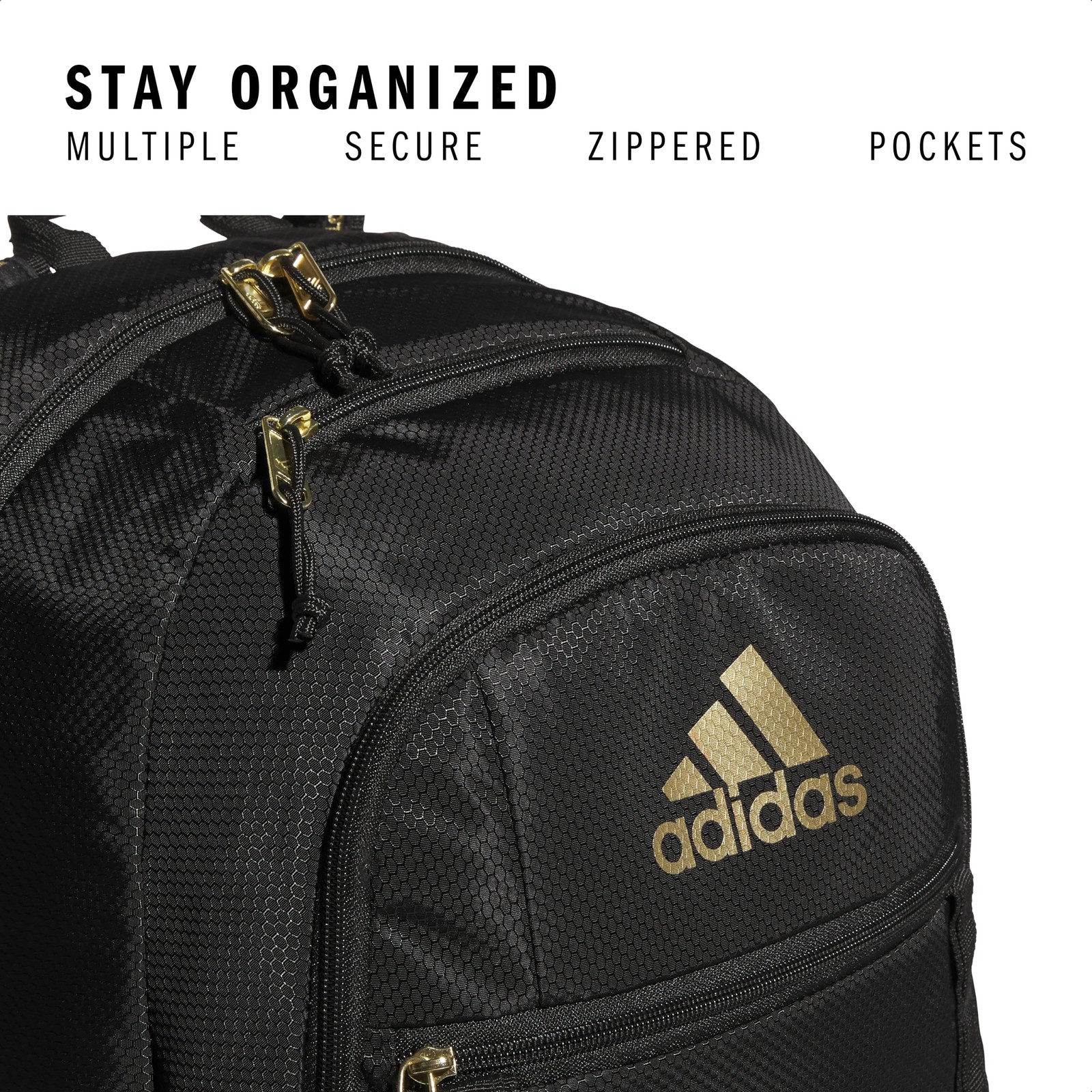 Adidas Black Gold Metallic Backpack Travel Laptop Bag With Loadspring Straps
