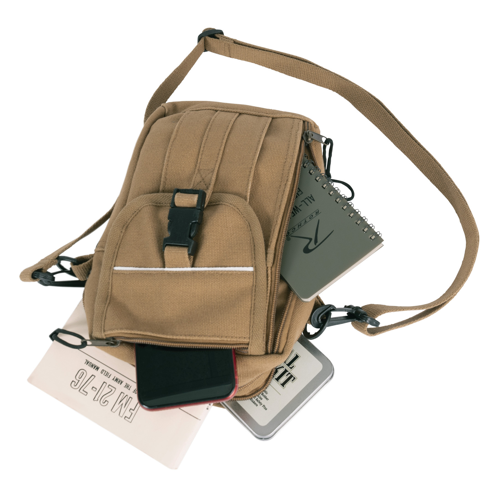 Coyote Brown Heavyweight Canvas Passport Travel Pouch Shoulder Bag 9″x7″x4″