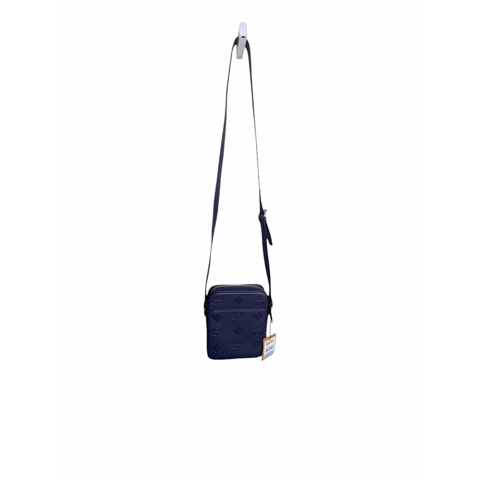 MCM NWT Klassik Monogram Embossed Leather Crossbody Bag in Navy Blue