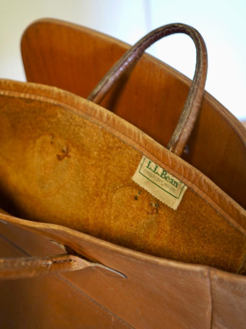 Vintage 80s LL Bean Leather Boat Tote Bag Brown 12.6×11.8×5.1in