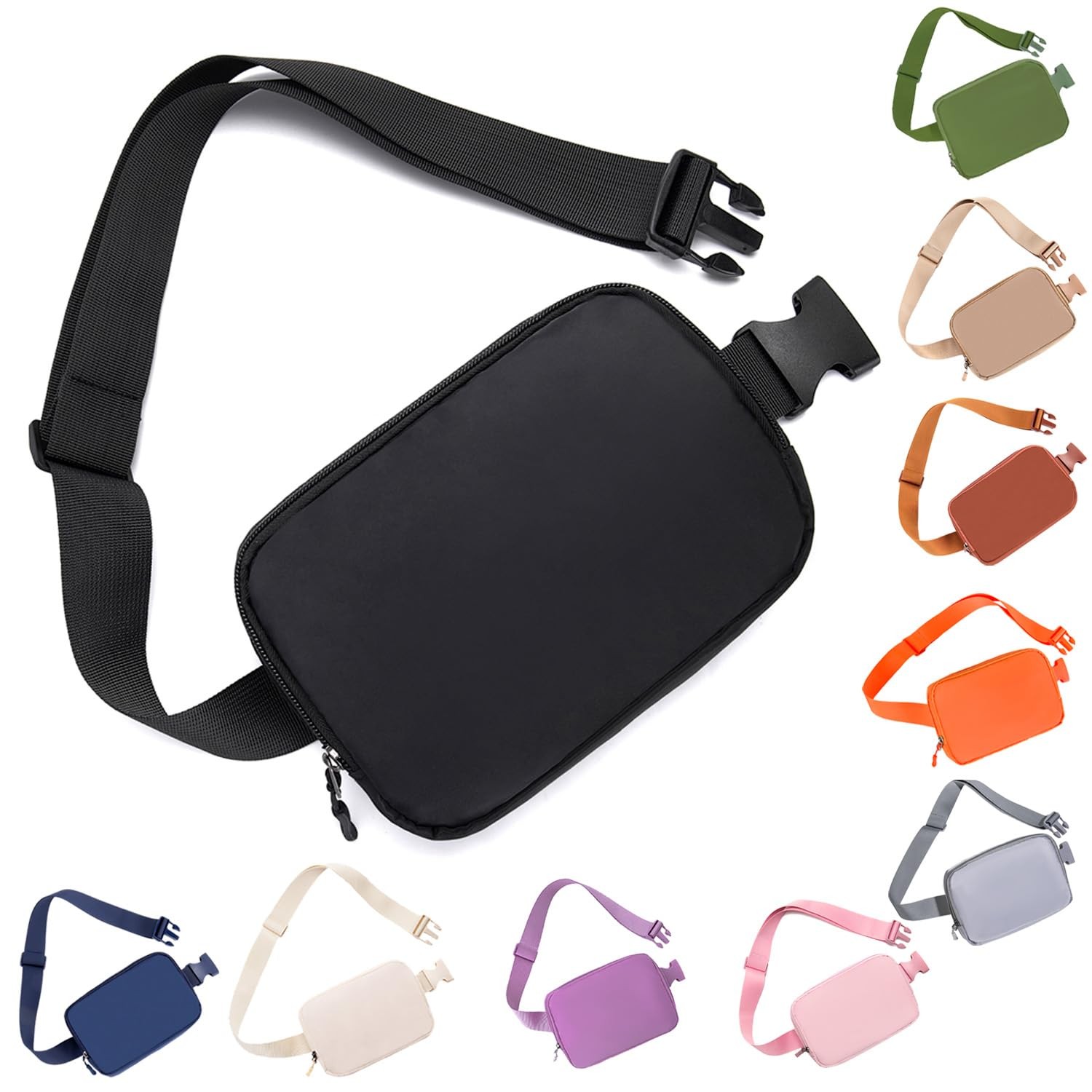 Belt bag Fanny pack crossbody bags for women 8 x 2 x 5.5 inches, black