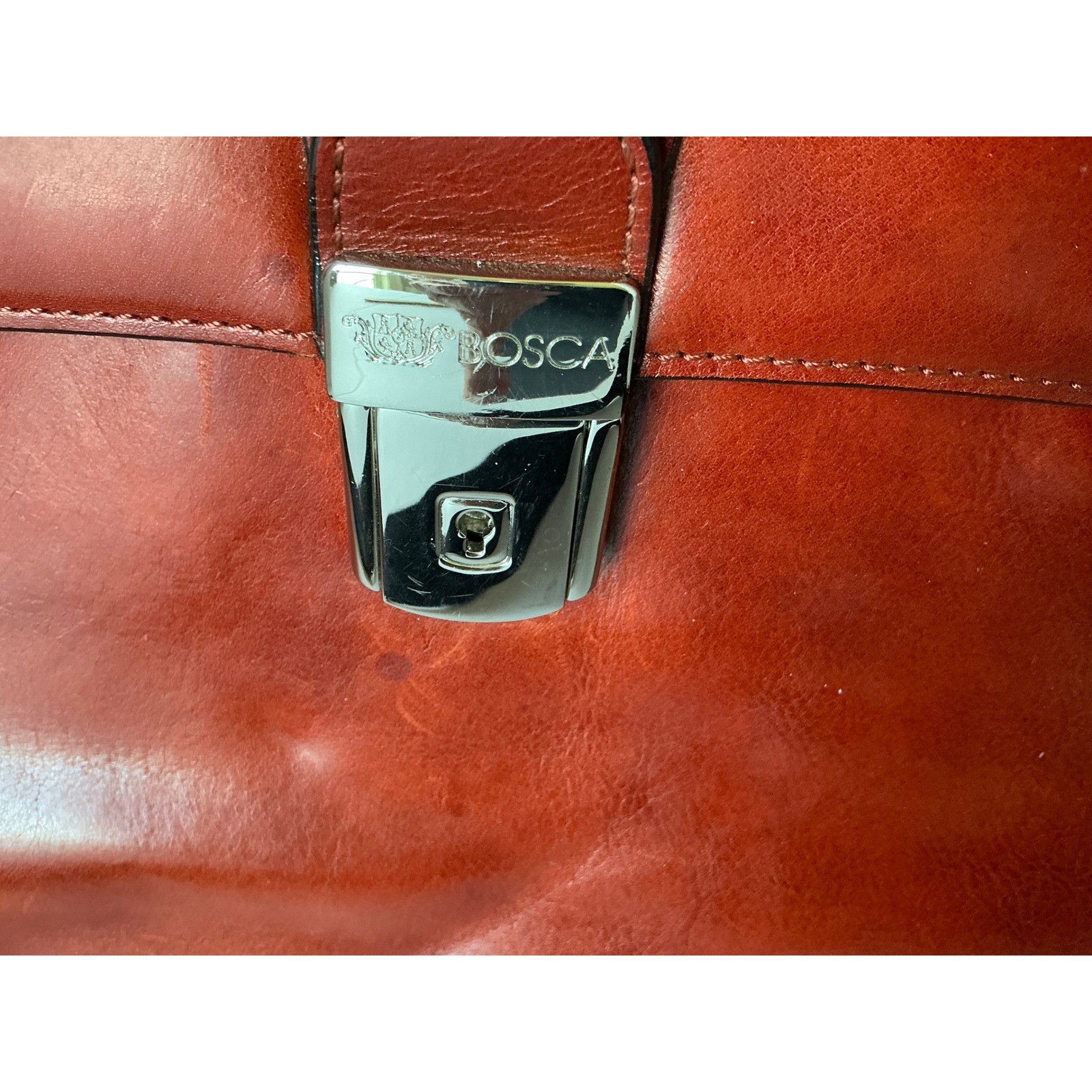Bosca Leather Messenger Bag Amber Briefcase Laptop Crossbody Professional